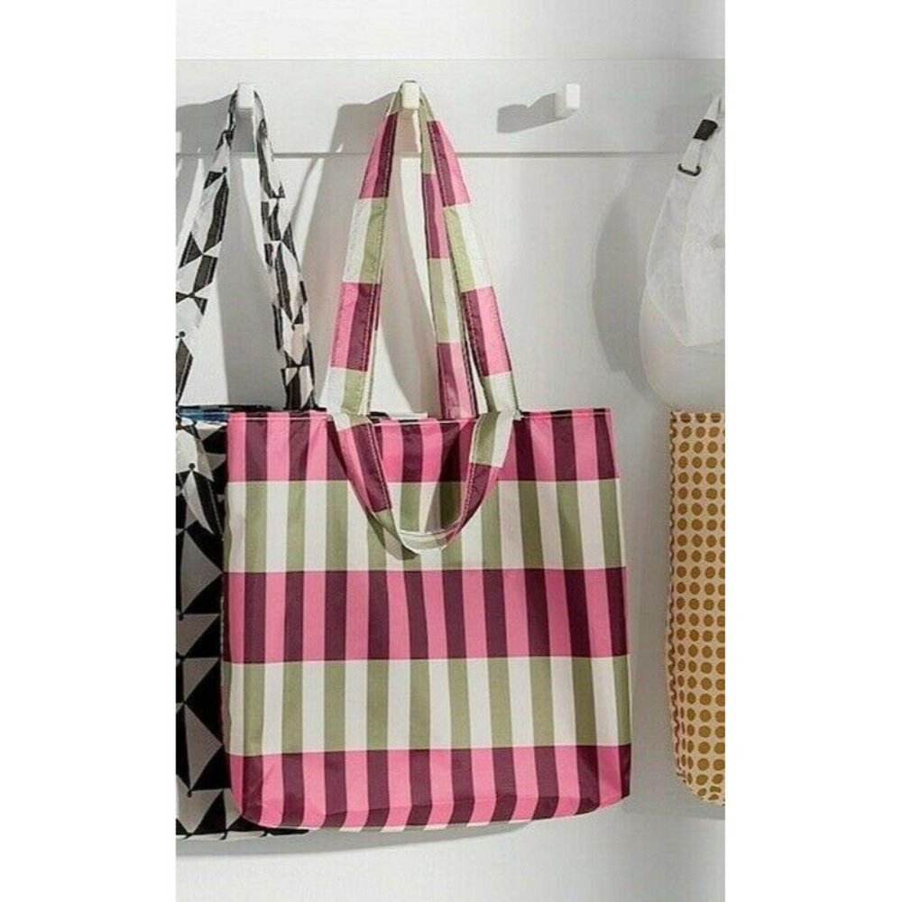 2 IKEA Skynke Reusable Shopping Bags Handles Pouch Plaid Polka Dot Sustainable - Picture 7 of 8